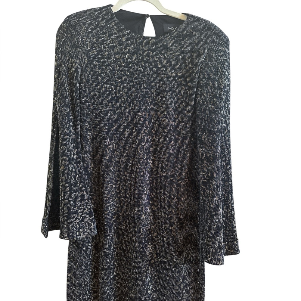 MSK Woman’s Small Black Gold‎ Metallic Goth Halloween Lined Dress Flare Sleeves